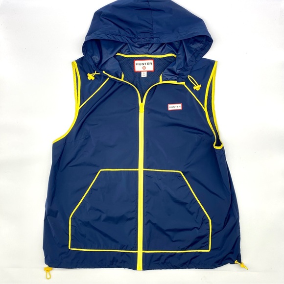 HUNTER NAVY BLUE YELLOW HOODIE VEST WINDBREAKER RAIN JACKET TARGET LADIES XL - Picture 1 of 4